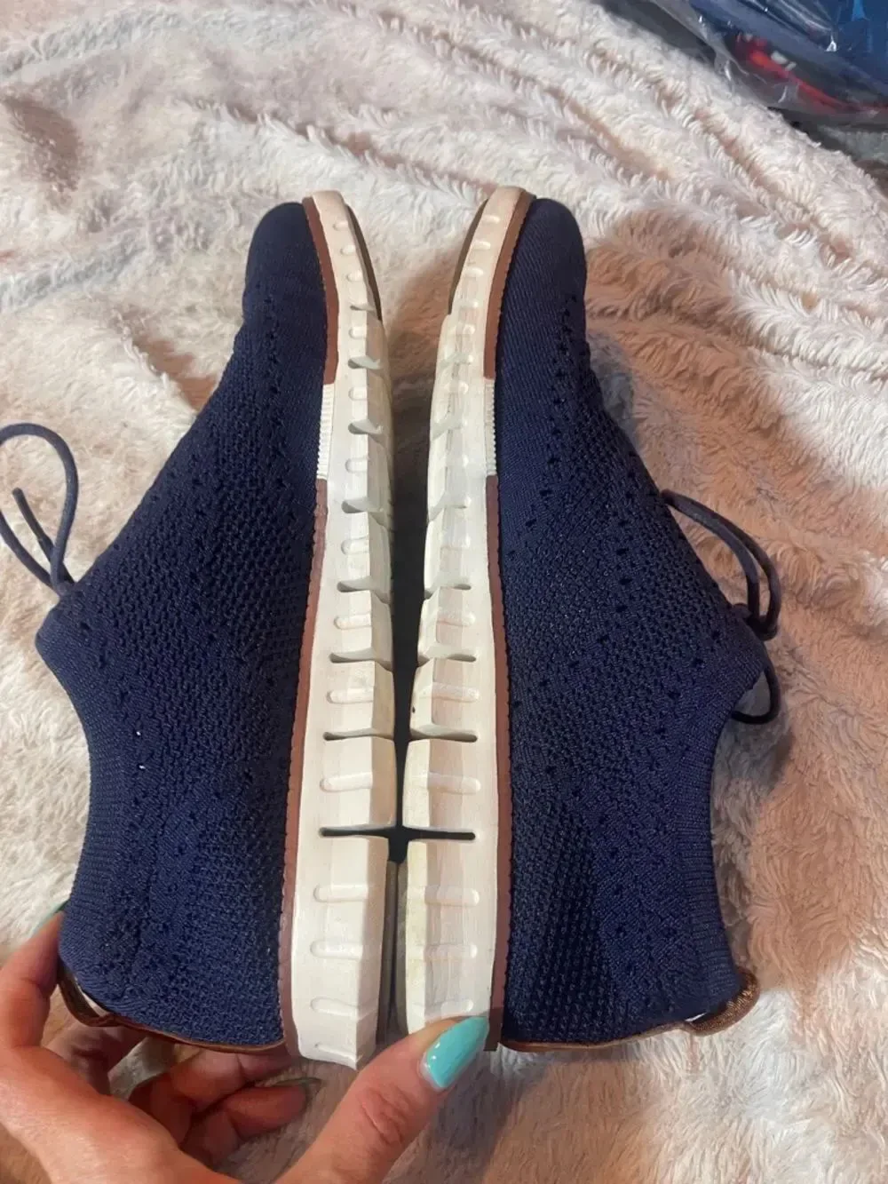 Cole Haan Men's Knit Navy Lace-Up Casual Sneakers with White Sole size 10